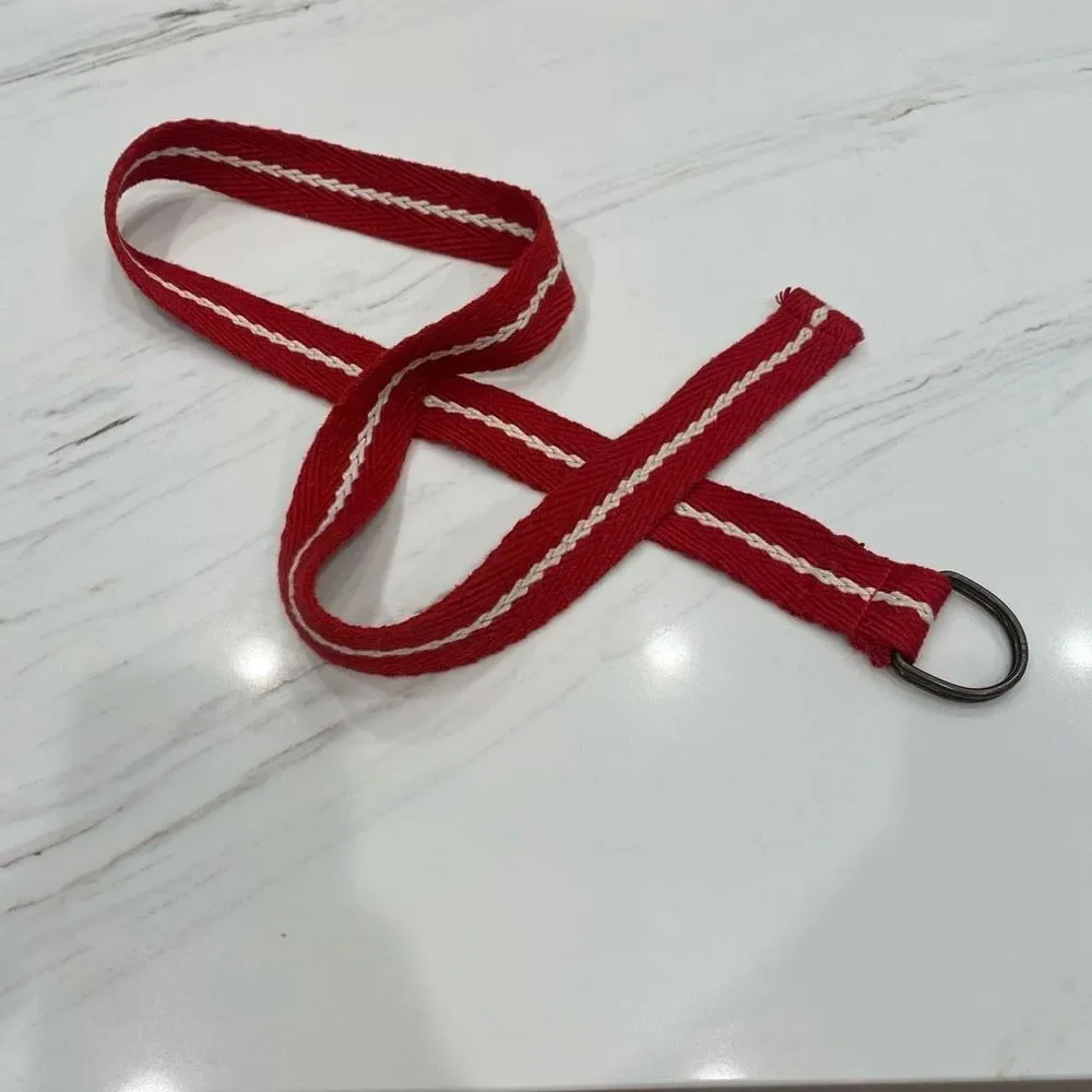 Men's Red White Fabric Belt Adjustable